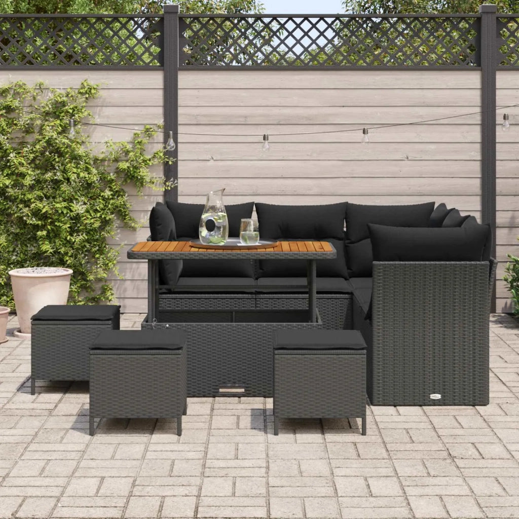 Set Divano da Giardino con cuscino con archiviazione 9 pcs Nero 3363439