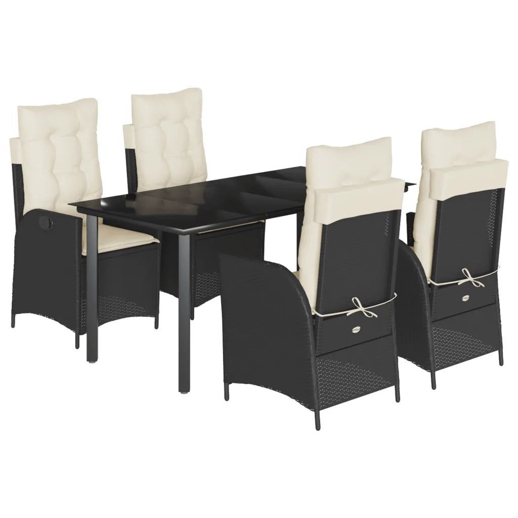Set da Pranzo da Giardino 5 pz Nero con Cuscini in Polyrattan