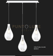 SOSPENSIONE BIANCO 3 LUCI RETTANGOLARE VETRI PICCOLI TRASPARENTE 1193BI-S3 RP-TR