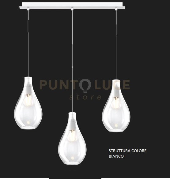 SOSPENSIONE BIANCO 3 LUCI RETTANGOLARE VETRI PICCOLI TRASPARENTE 1193BI-S3 RP-TR