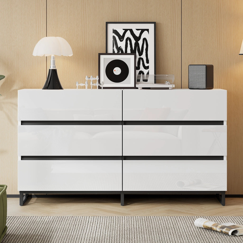 Madia con 6 cassetti - per soggiorno - 140 x 39.5 x 78.5 cm - bianco e nero