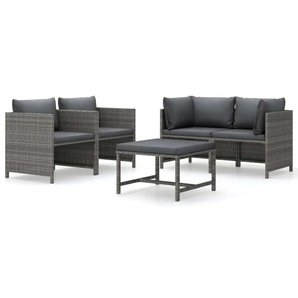 Set Divani da Giardino 5 pz con Cuscini in Polyrattan Grigio 3059753