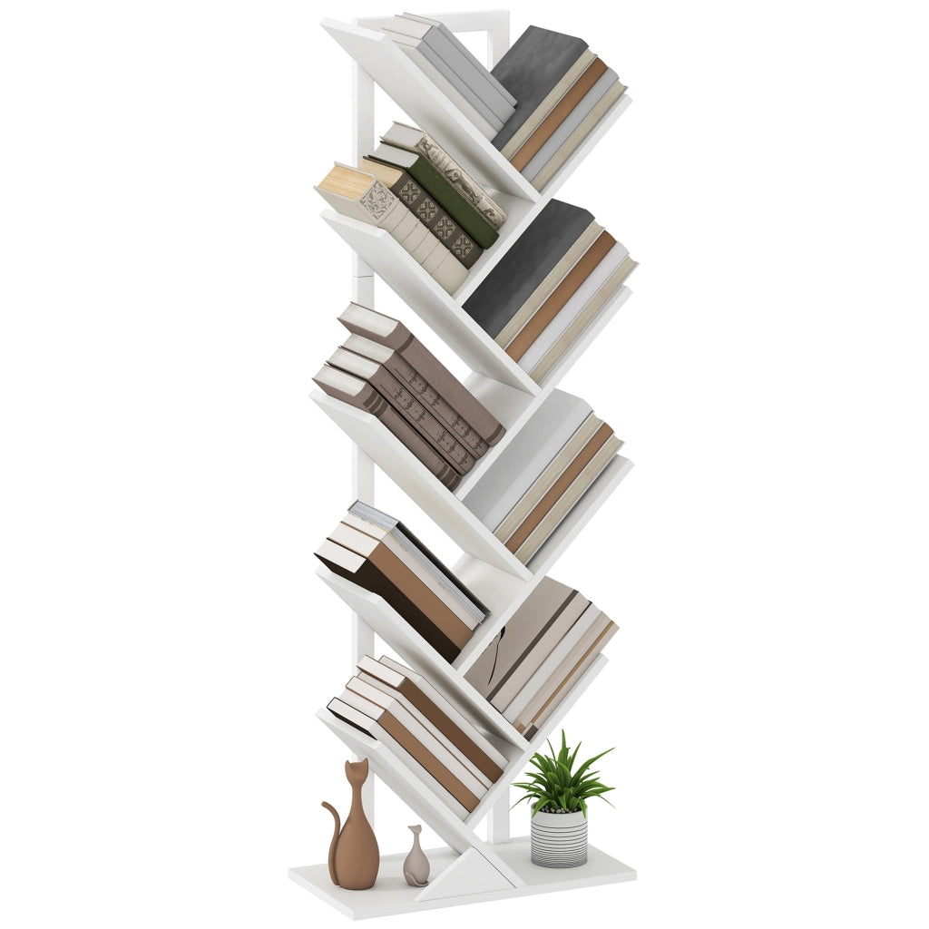 Libreria Scaffale Albero con 9 Ripiani ¨C zephmum ¨C Bianco 50x24x136 cm
