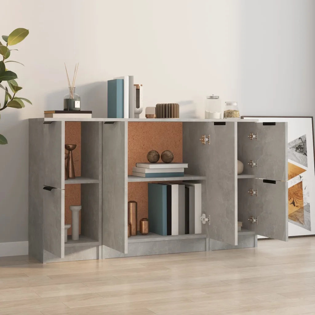 Credenze 3 pz Grigio Cemento in Legno Multistrato 3115847