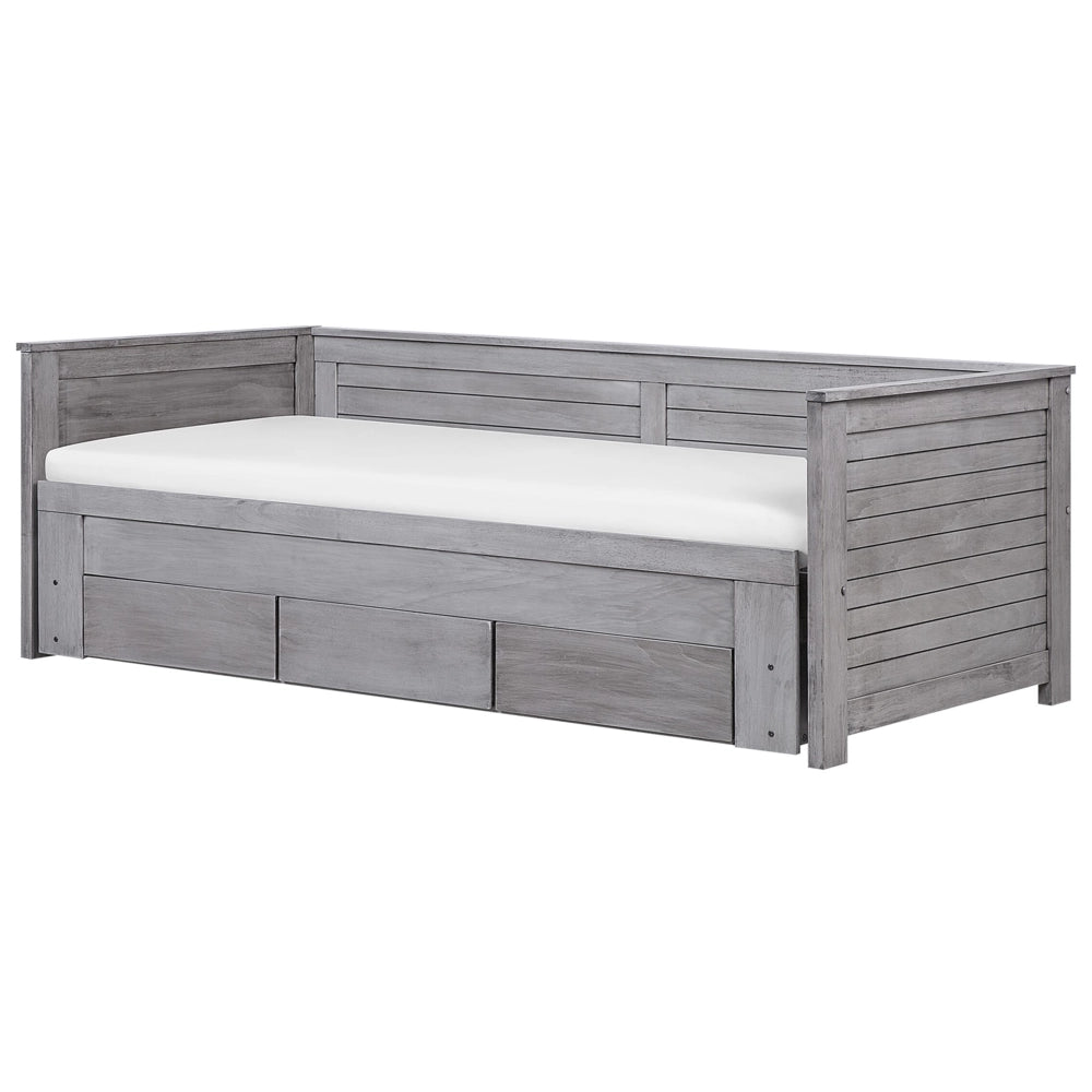 Letto Allungabile Legno MDF Grigio 3 Cassetti a Doghe 90/180 x 200 cm