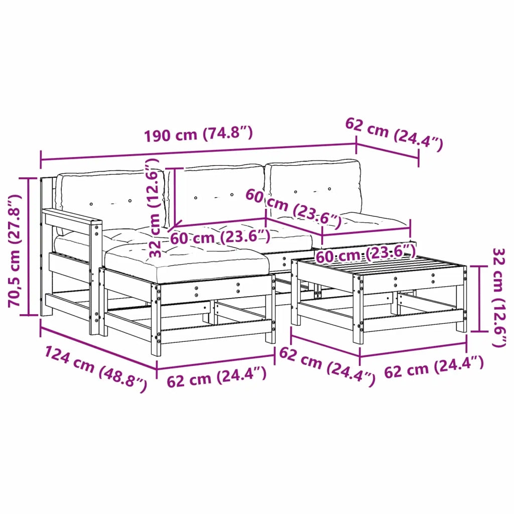 Set Lounge da Giardino 5 pcs Pino Marrone Cerato