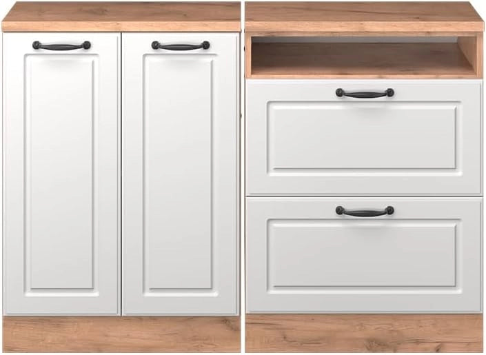 Set di mobili sottotetto Rion, Bianco casa di campagna, 120 cm Set di 2 carcasse armadio profondità 60 cm, adatto per il salvaspazio sotto tetti spioventi