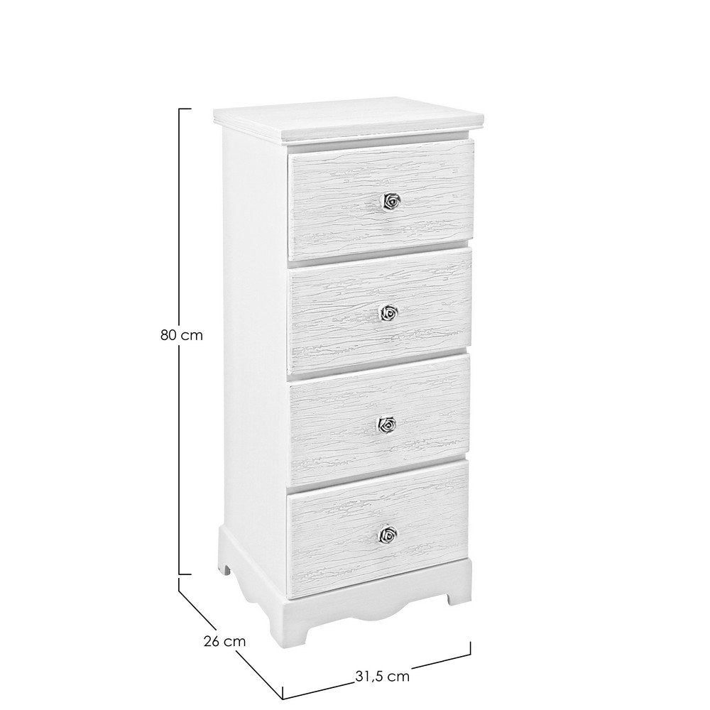 Cassettiera 4 Cassetti Legno Bianco Rustica da Interno - BLAINE