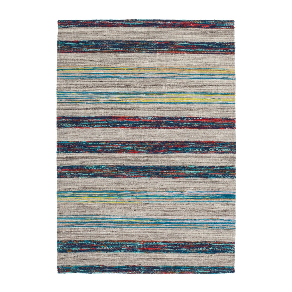 Tappeto Kilim Evita 200 Naturale e Blu in Lana e Seta