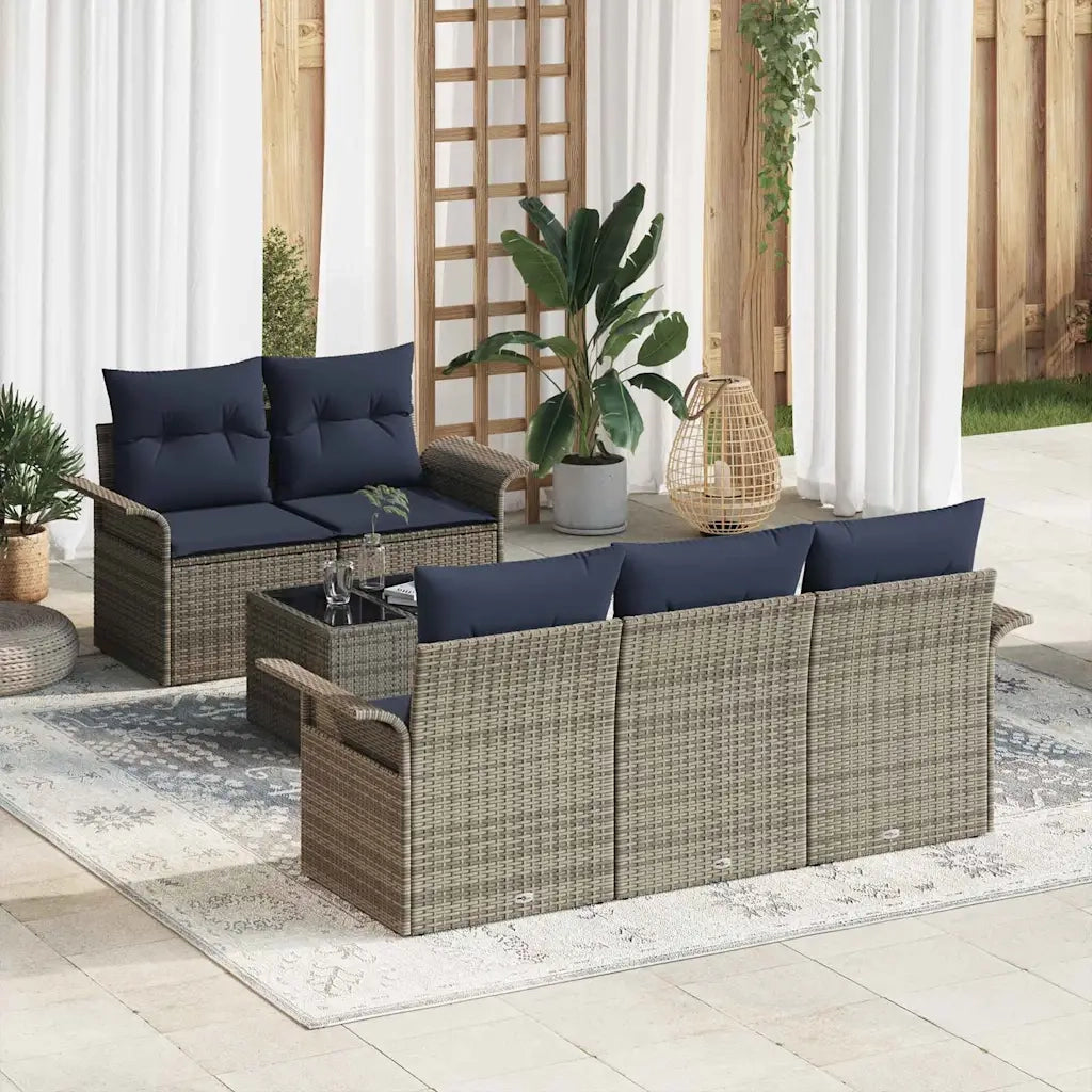 Set Divano da Giardino con cuscino 6 pcs Grigio polyrattan 3345245