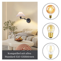 ZMH Applique da parete per interni in tessuto bianco E27 con paralume retrò per scala della camera da letto