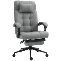 Sedia da Ufficio Ergonomica Reclinabile, Sedia Direzionale con Schiena Alta, Poltrona Ufficio con Poggiatesta e Poggiapiedi Estraibile, 66x76x112-120cm, Grigio