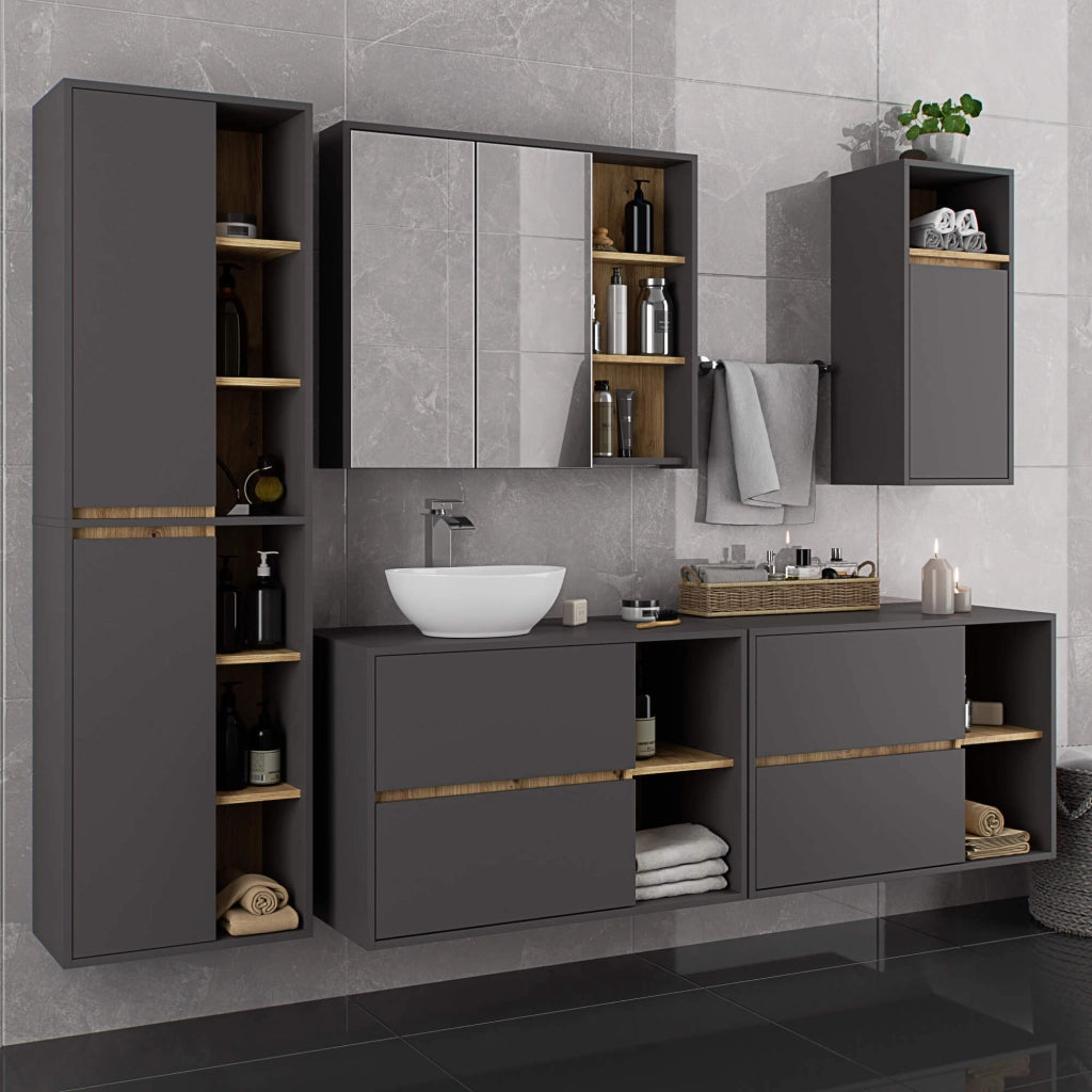 Mobile bagno sospeso senza lavabo VAMI Grigio Grafite, Rovere Artisan 90 cm 2 cassetti 90x45,5x60 cm