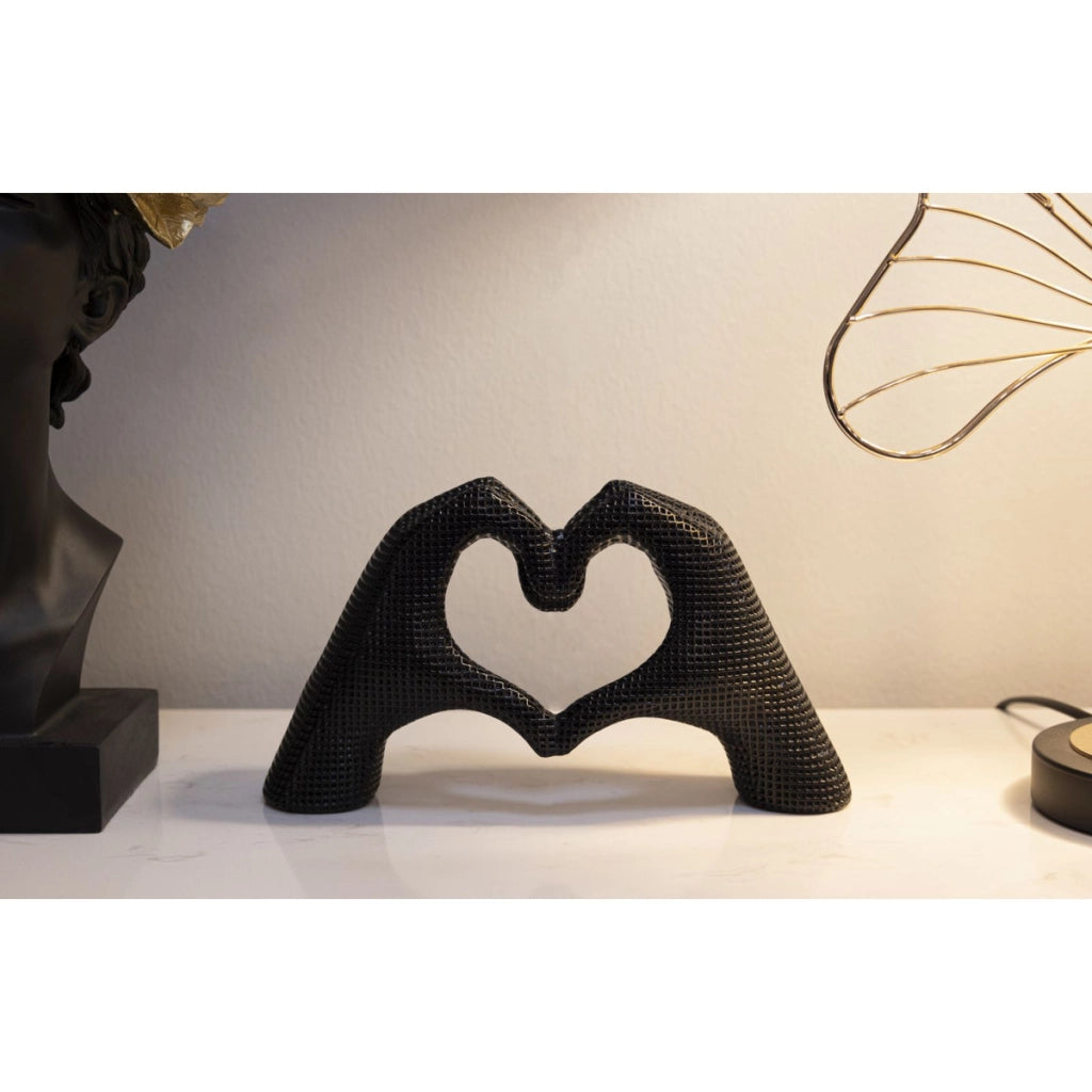 Scultura Mani, Nero, Poliresina, 13,5x25x7,5 cm