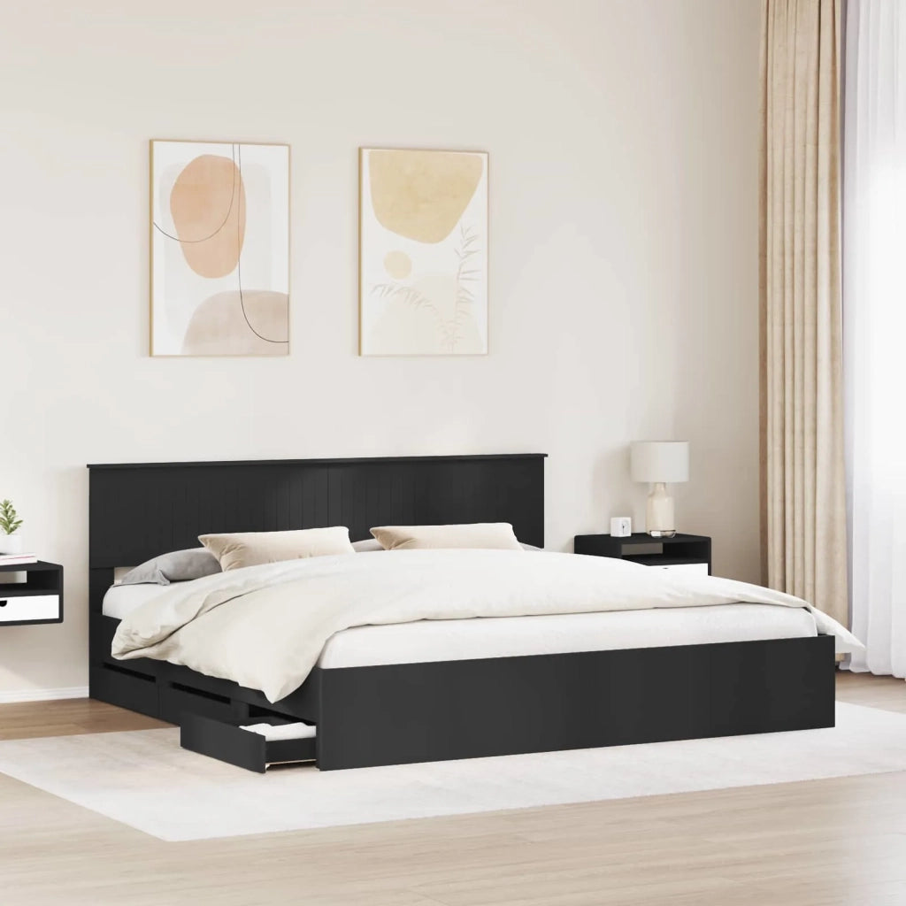 Struttura del letto-Giroletto Nero 200 x 200 cm Legno Ingegnerizzato 682653