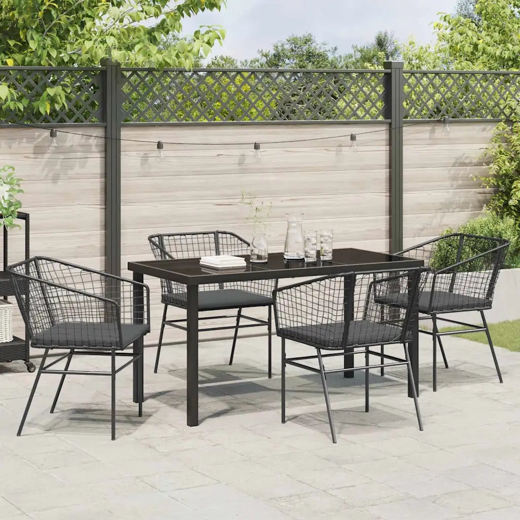 Set da Pranzo per Giardino 5 pz | Set Salotto da Giardino Nero polyrattan