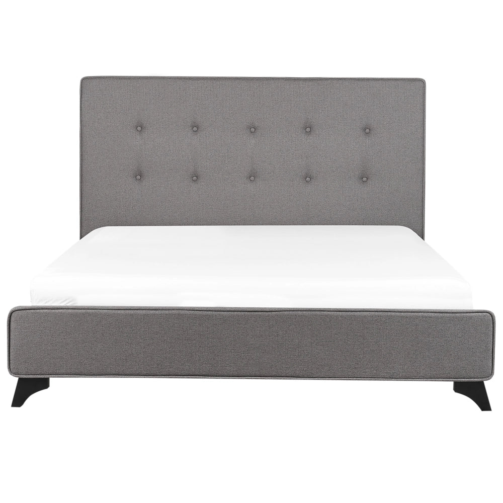 Letto Imbottito in tessuto Grigio Rete Doghe Testata Alta Piedini Legno 140 x 200 cm in stile moderno