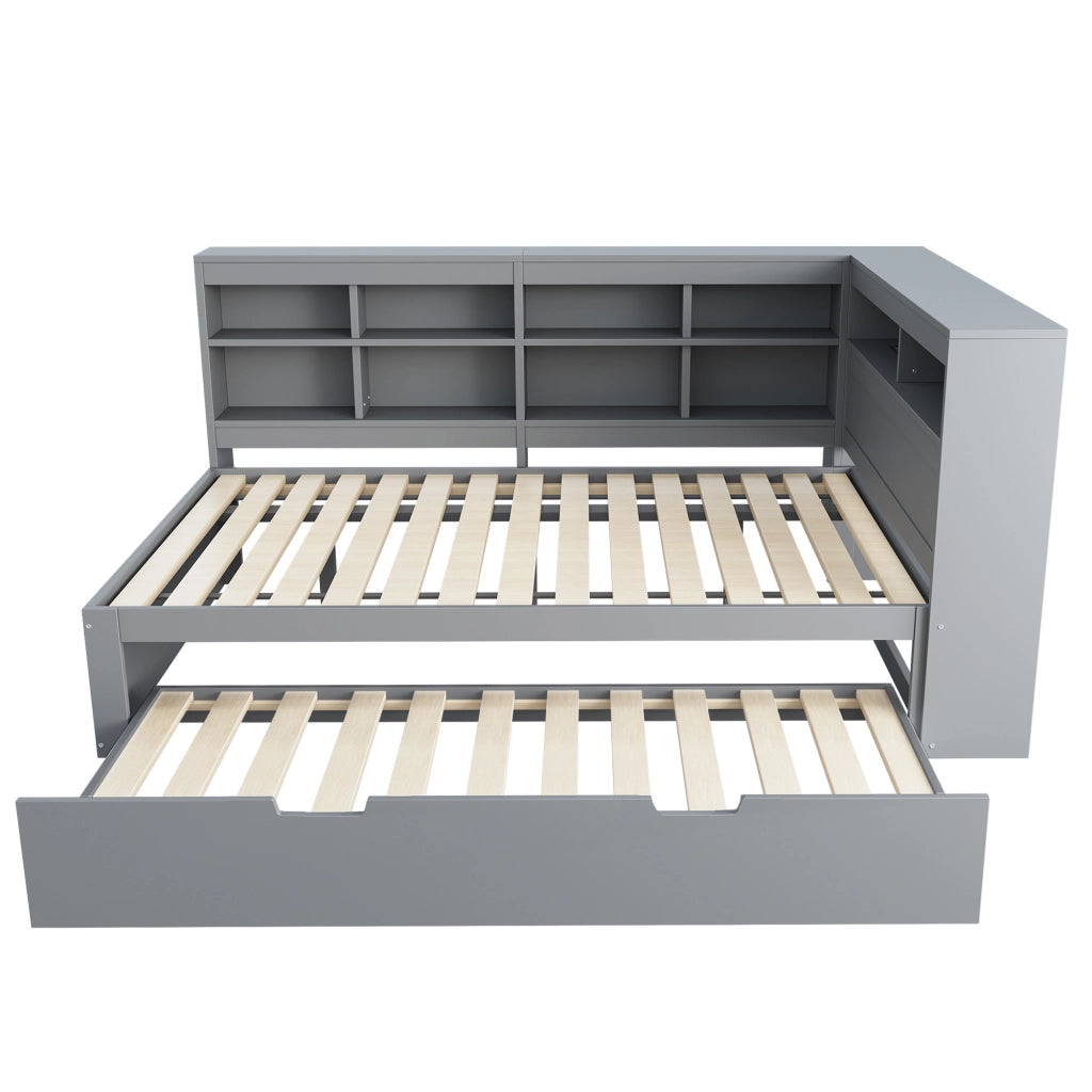 Divano letto funzionale legno grigio 140x200 cm