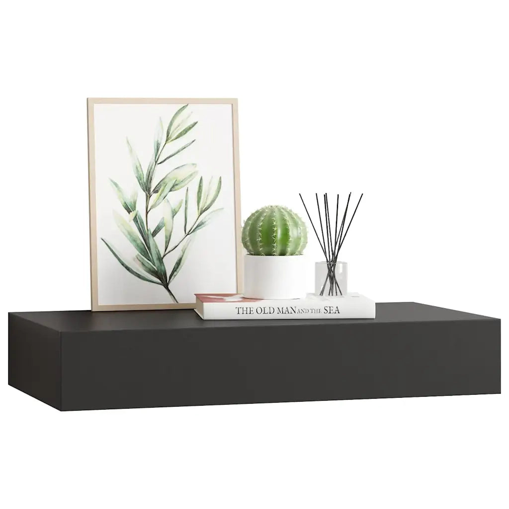 Mensola a Muro Galleggianti con Cassetto Nera 48x25x8 cm 288205