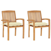 Sedie da Giardino 2pz con Cuscini Bianco Crema in Teak Massello
