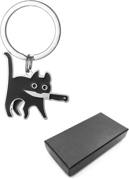 Grappia chiave per gatti con coltello - Amuleto di fortuna per gli amanti dei gatti - Chiave per gatti in scatola regalo - Nero.