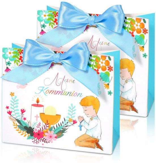 Dolci per Comunione - Scatola di Regalo da 12 pezzi - Blu - Regalo per Ospiti - Sacchetti per Feste - Dolci e Latticini - Confezione di Regalo