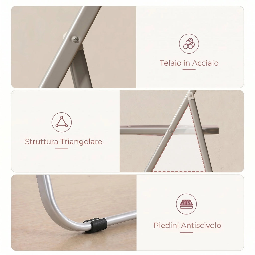 Set da 4 Sedie Pieghevoli in Acrilico ¨C Zephmum ¨C Trasparenti, Rosa