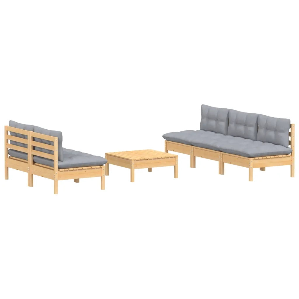 Set Divani da Giardino 6 pz con Cuscini Grigi Massello di Pino 3096087