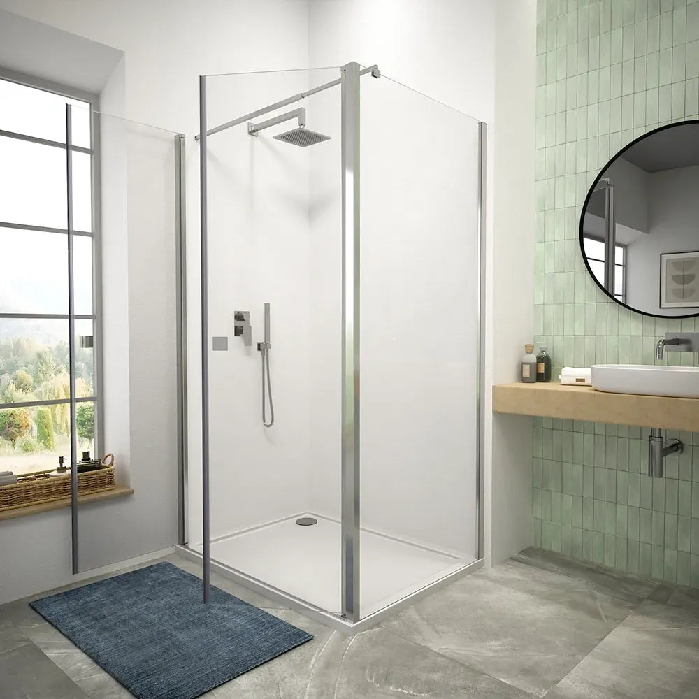 Box doccia 120x70 cm porta saloon e parete fissa profili cromati e vetro da 8mm trasparente h195 | Fiji