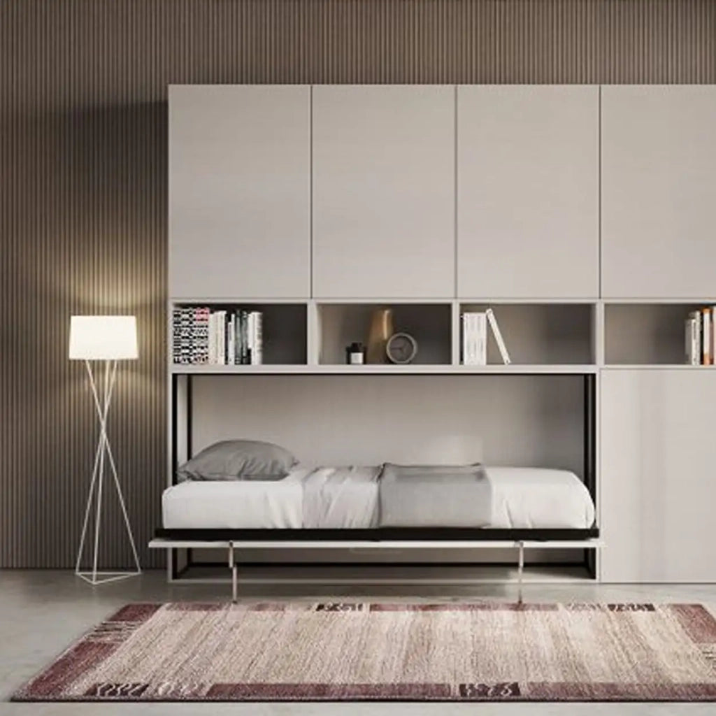 Letto singolo a scomparsa Kando comp.B con materasso bianco frassino