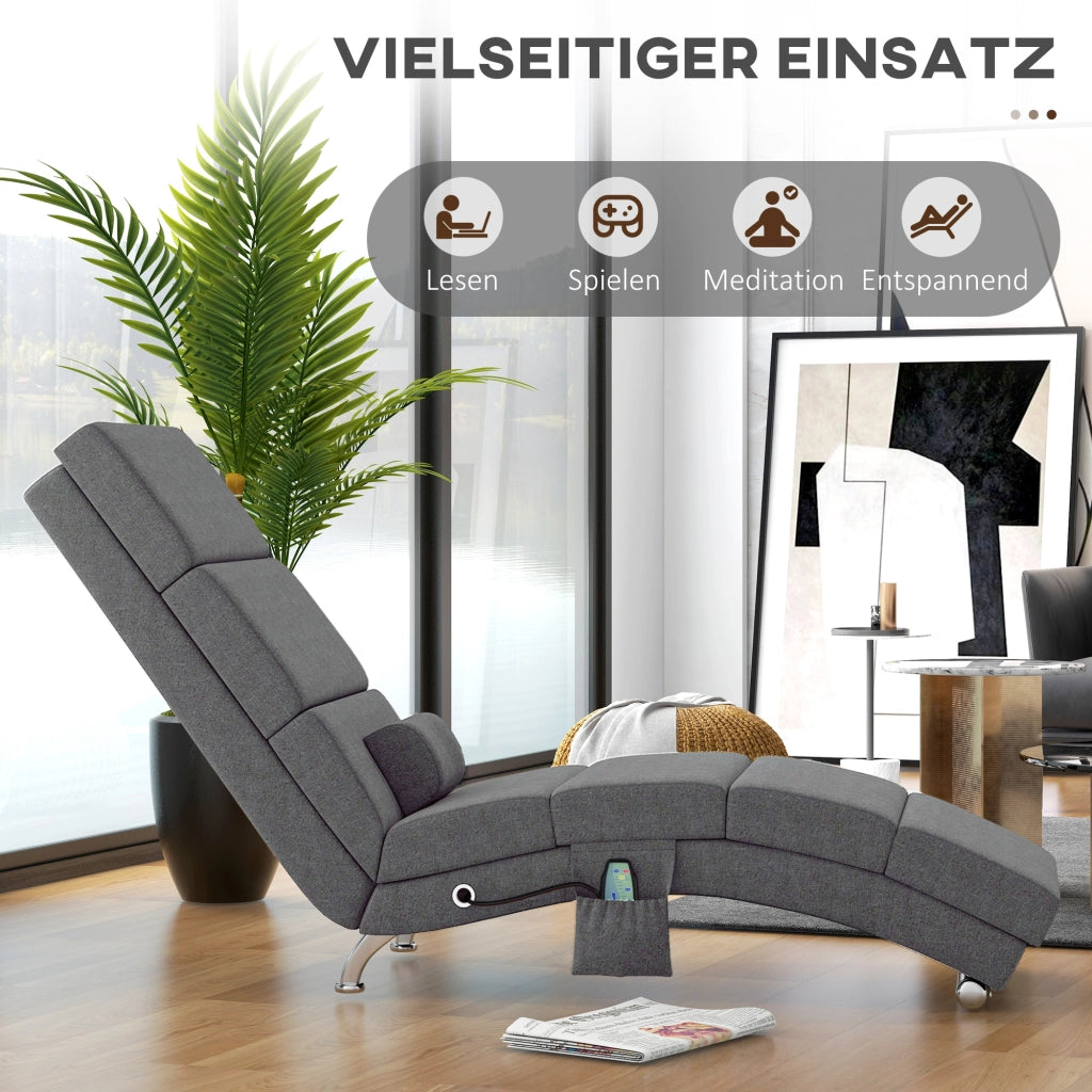 Poltrona relax massaggiante reclinabile ¨C Xylo ¨C 8 punti vibrazione, tessuto grigio, 56x168x84 cm