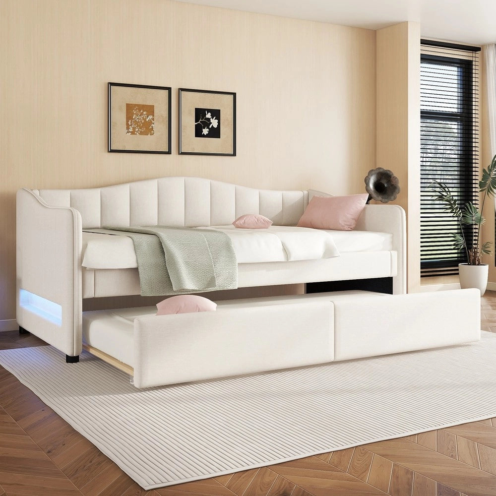 Letto di Giorno con Letto Estraibile ¨C MINIMAL ¨C Tessuto Beige, 90x200 cm
