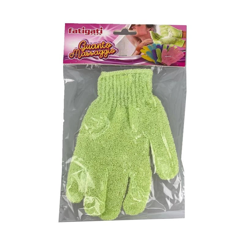GUANTO MASSAGGIO MATERIALE IN POLIESTERE ESFOLIANTE DOPPIA FACCIA  COLORI ASSORTITI 1 PZ