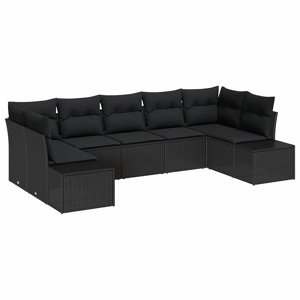Set Divano da Giardino con cuscino 7 pcs Nero polyrattan