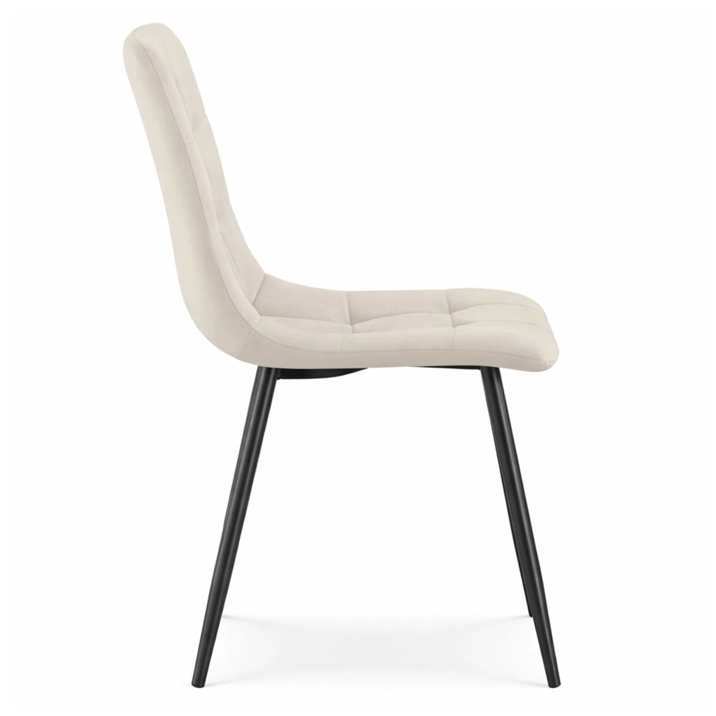 Set di 2 Sedie in velluto trapuntate NERO Beige gambe nere