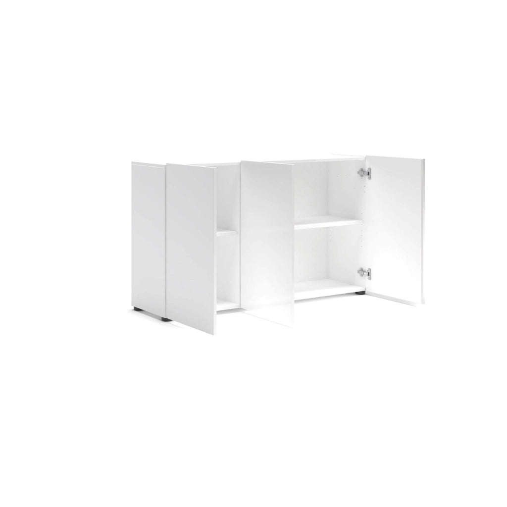 Credenza Amelyah, Buffet da soggiorno, Madia da salotto, Dispensa da cucina, Made in Italy, 135x38h79 cm, Bianco lucido