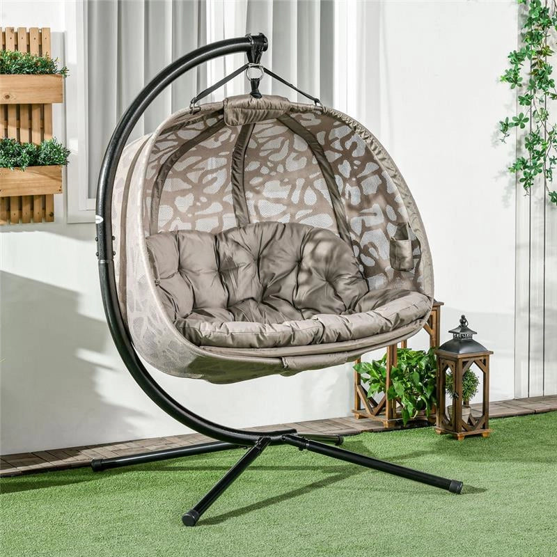 POLTRONA SOSPESA 2 POSTI CON 2 TASCHE, 2 CUSCINI E CESTO PIEGHEVOLE, 130X103X172 CM