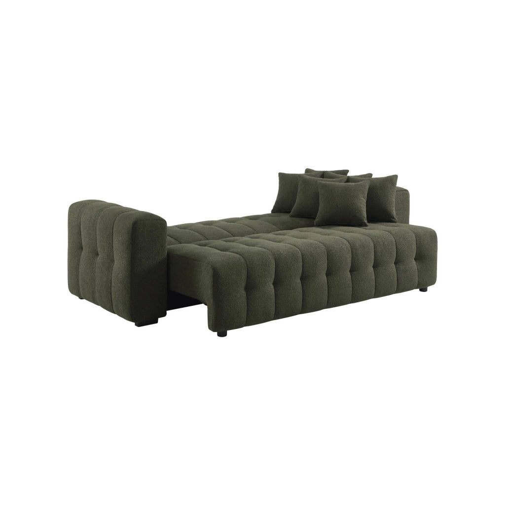 Divano letto in bouclé compresso testurizzato con contenitore, verde