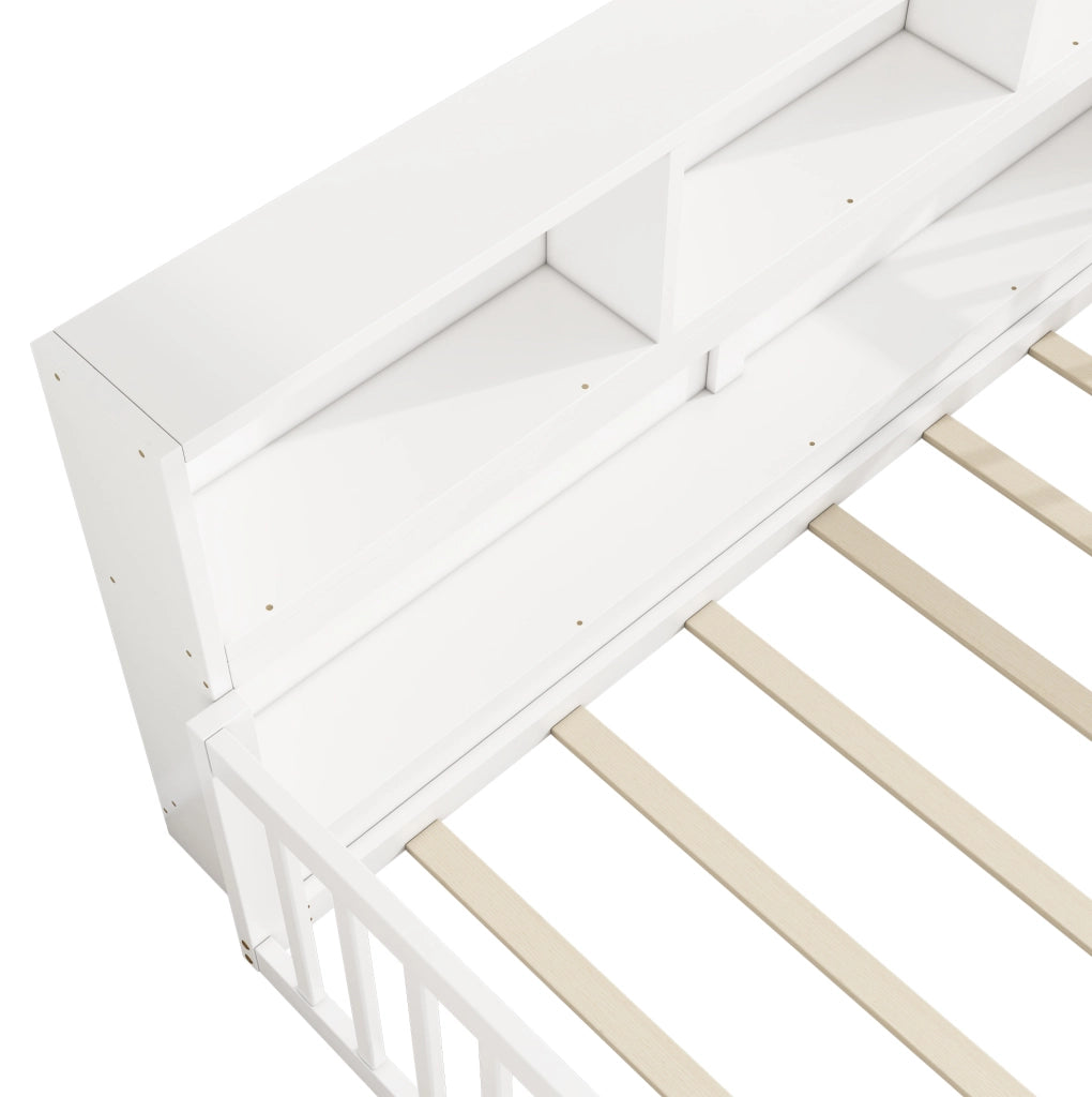 Daybed 140x200 cm con sponde di sicurezza e vano laterale, bianco