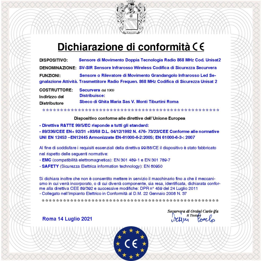 Rileva Presenza Intrusi Sensore Infrarosso Wireless Grandangolo 15 Metri Bidirezionale Codifica UNISAT2 Anti Jamming Anticollisione Antimanomissione Rilevatore Movimento Sensore look down da Interno