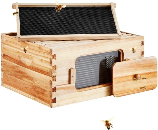 Set di apiario con cassa profonda, 100% legno di cedro naturale, rivestito con cera di api, set di apiario Langstroth, finestre di apiario trasparenti di acrilico