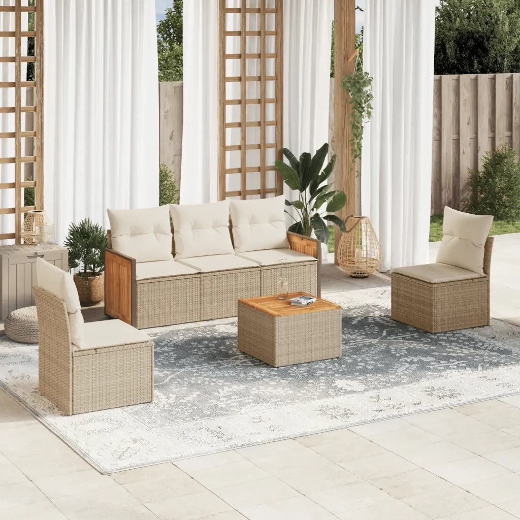 Set Divano da Giardino 6 pz con Cuscini Beige in Polyrattancod mxl 112334