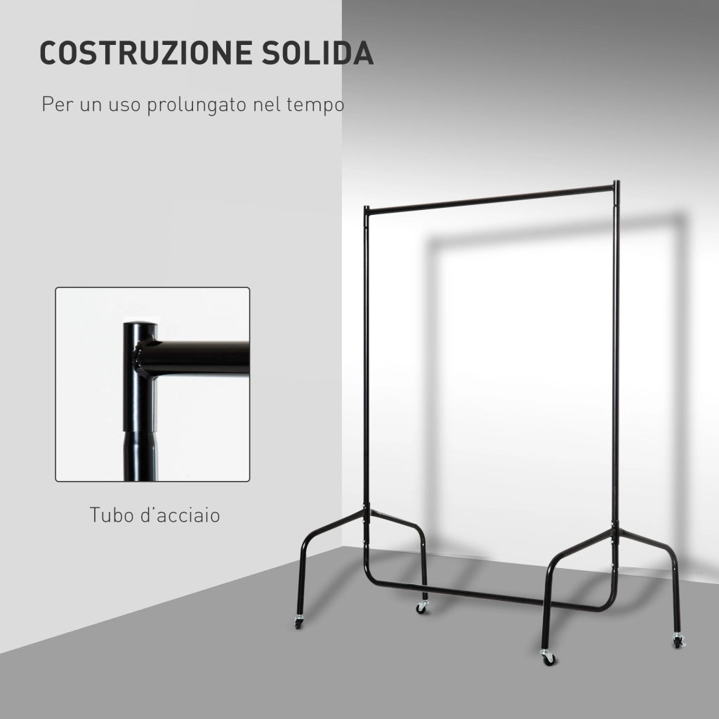 Appendiabiti Attaccapanni in Metallo con Rotelle ¨C zephmum ¨C Nero, 150x60x170cm