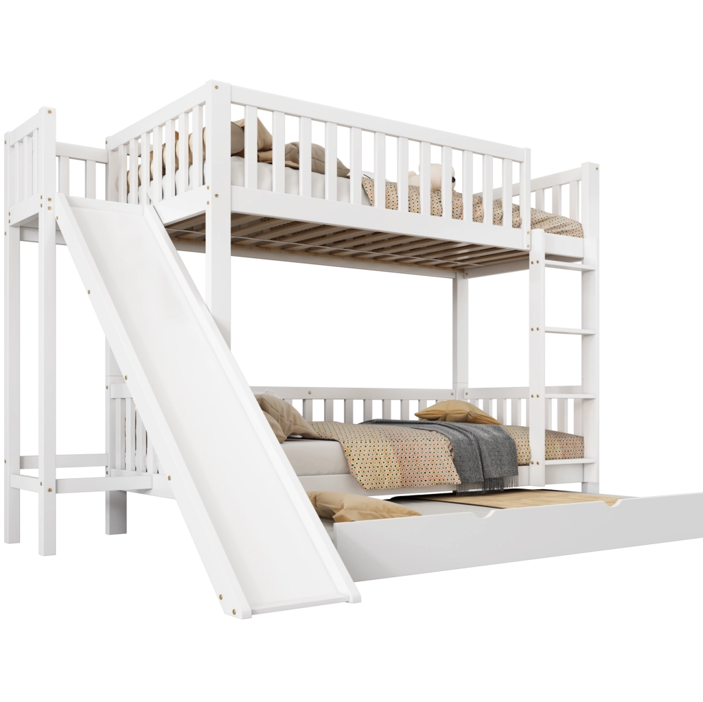 Letto a castello con letto estraibile e scivolo 90x200 cm