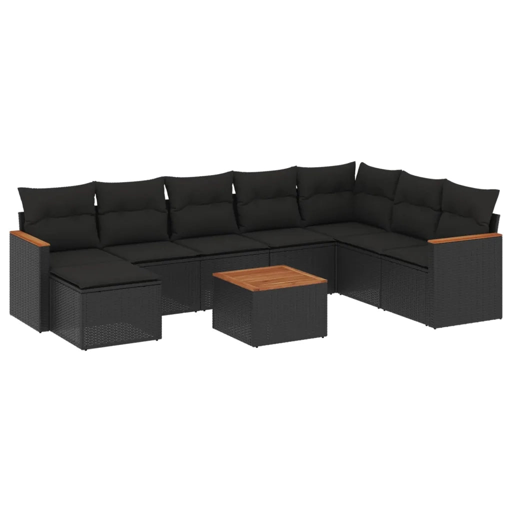 Set Divani da Giardino 9 pz con Cuscini Nero in Polyrattancod mxl 116706
