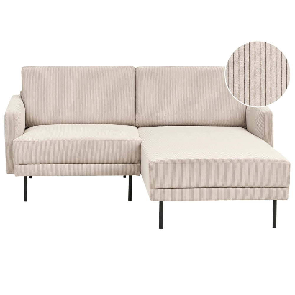 Divano imbottito angolare sinistro 2 posti con gambe in metallo beige Schienale imbottito stile moderno e minimalista