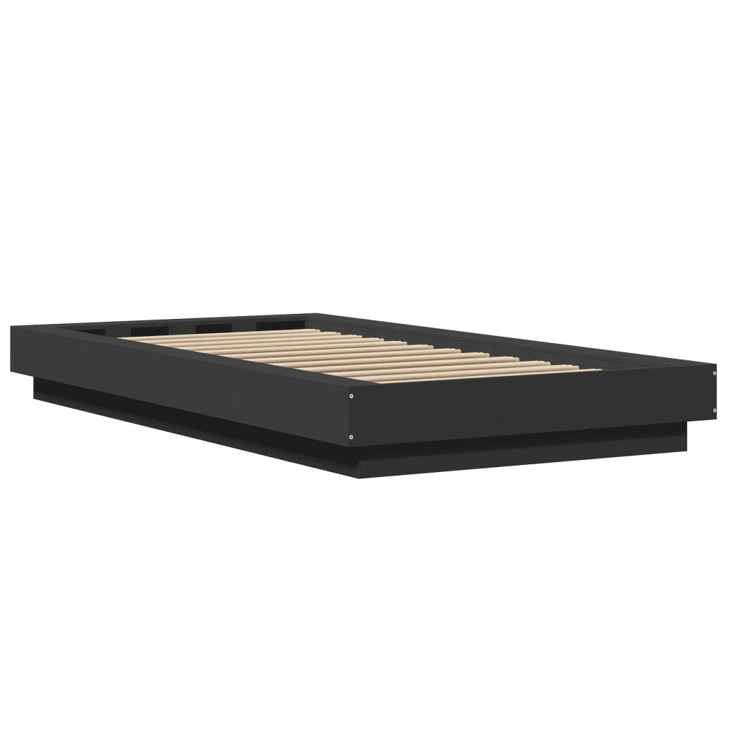 Giroletto con Luci LED-Struttura Letto Nero 100x200 cm in Legno Massello 939212