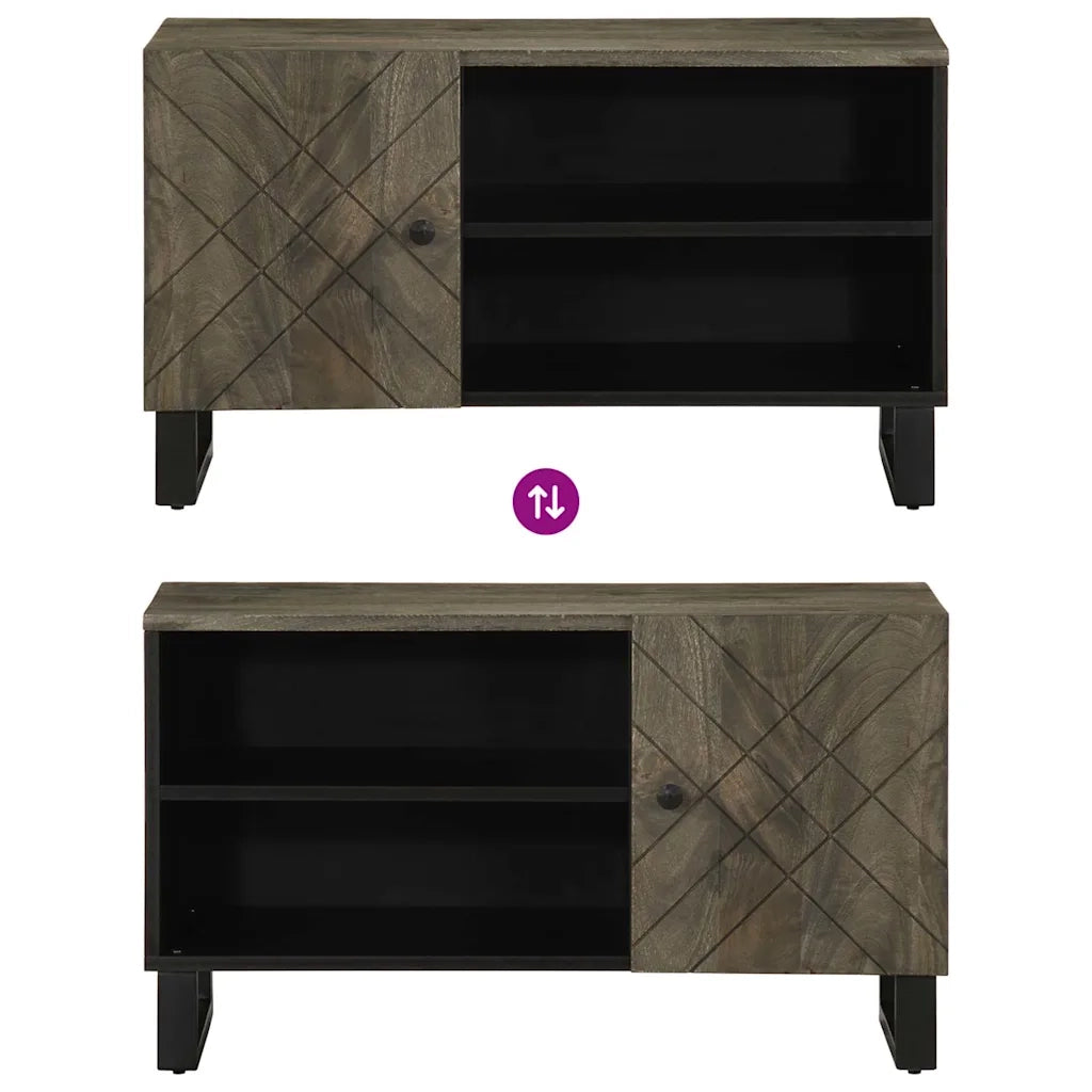 Mobile Porta TV Nero 80x33x46 cm in Legno Massello di Mango