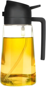 Dispensatore e versatore di olio da cucina 2 in 1, 470ml, per uso in cucina, air fryer, insalata, barbecue - Nero
