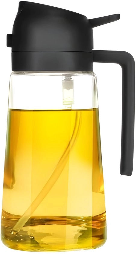 Dispensatore e versatore di olio da cucina 2 in 1, 470ml, per uso in cucina, air fryer, insalata, barbecue - Nero